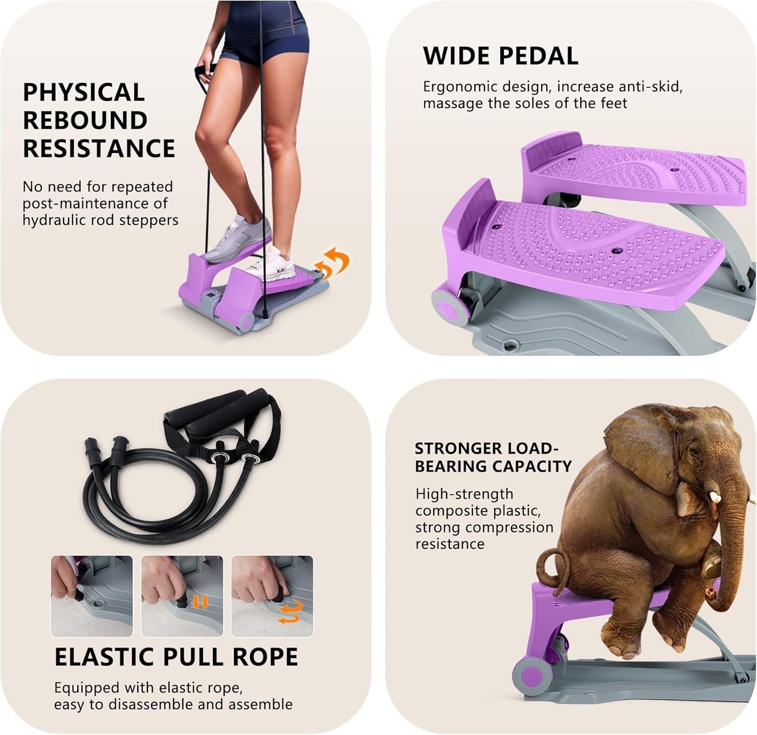 Mini Twist Stepper w/ LCD Monitor, Hydraulic System & Resistance Bands – Pink