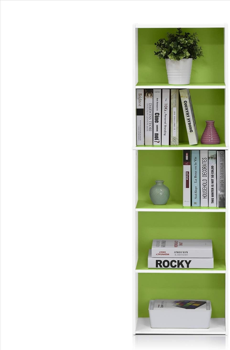 5 Tier Reversible Bookcase Storage Open Shelf Compact Organizer Bookshelf Green