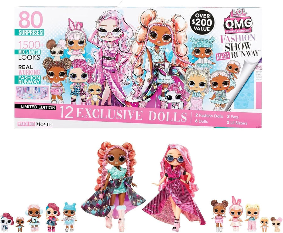 Fashion Show Mega Runway Playset 12 Dolls 80 Surprises 4in1
