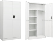 Steel Storage Cabinet White 90x40x180cm Lockable 4 Shelf Office Garage