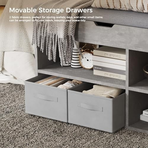 Mondeer Grey Shoe Bench with Storage Drawers & Cushion – Hallway Rack 8 Pairs