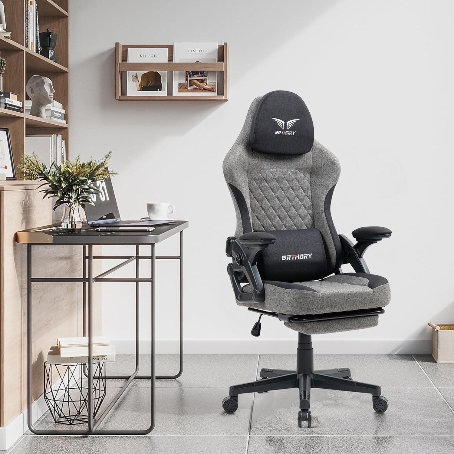 Ergonomic Gaming Chair 135° Recline Fabric Footrest