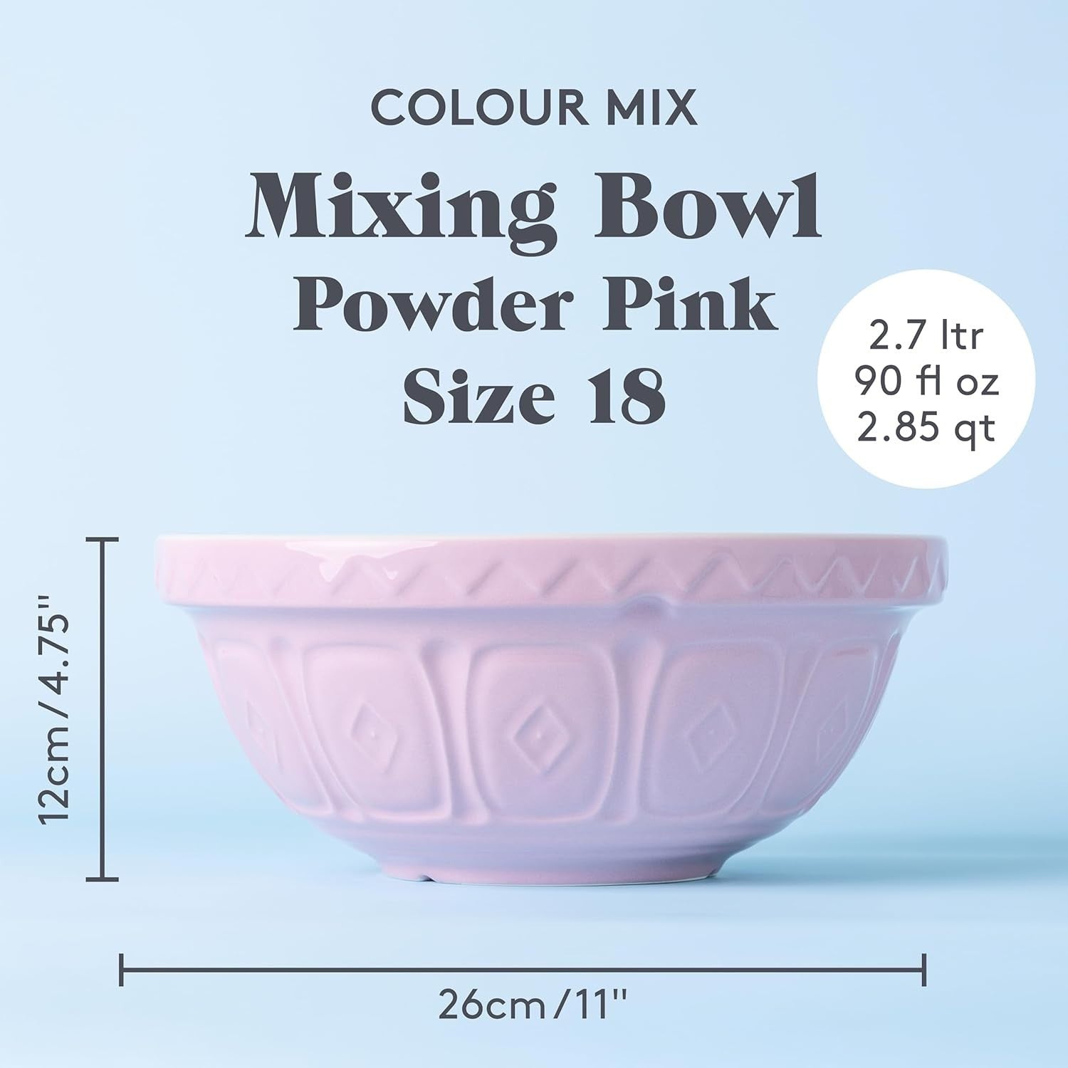 2.7L Earthenware Mixing Bowl 26cm Classic Grip Baking Bowl