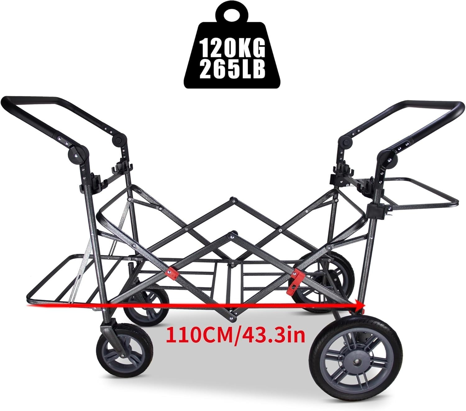 Grey/Beige Folding Wagon w/ Canopy 2 Seats Heavy Duty Collapsible Cart 120kg