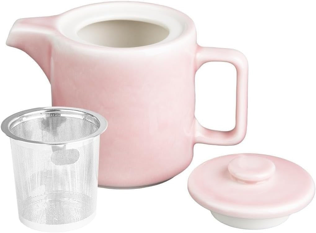 2 Pack Pink Porcelain Teapots 450ml with Stainless Steel Infusers
