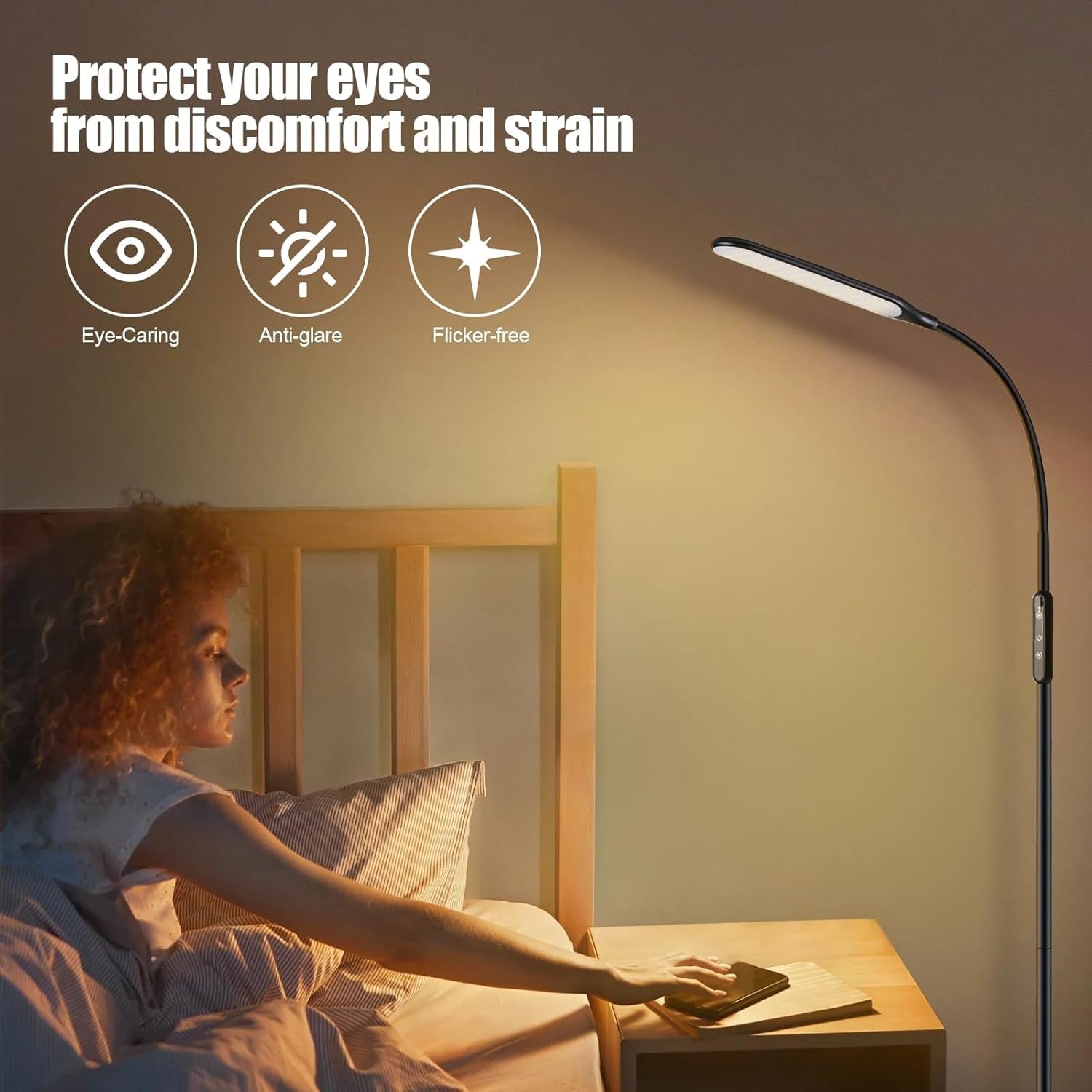 LED Floor Lamp Touch Dimmable Gooseneck Reading Light Adjustable Black