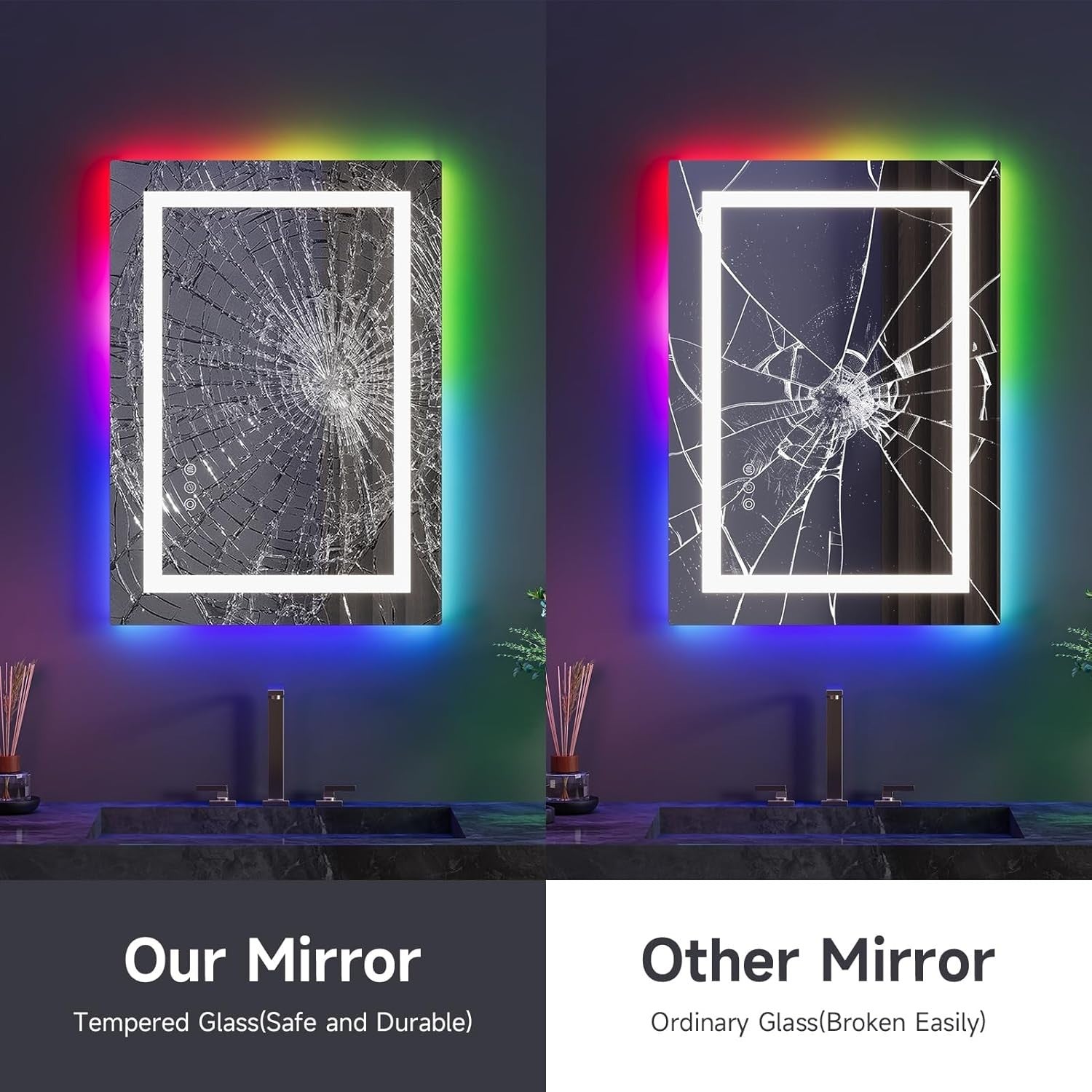 RGB LED Bathroom Mirror 70x50cm Wall Mounted Light Anti-Fog Touch Pad