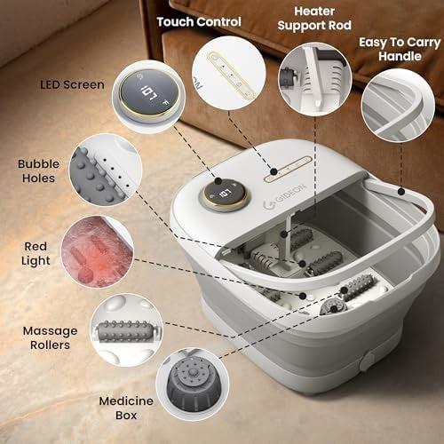 Luxury Heated Foot Spa Massager with Bubbles Lights Timer Large Size