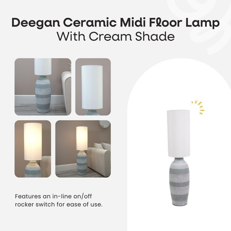Ceramic Floor Lamp with Fabric Shade, Tall & Stylish, 150cm, E27 Bulb