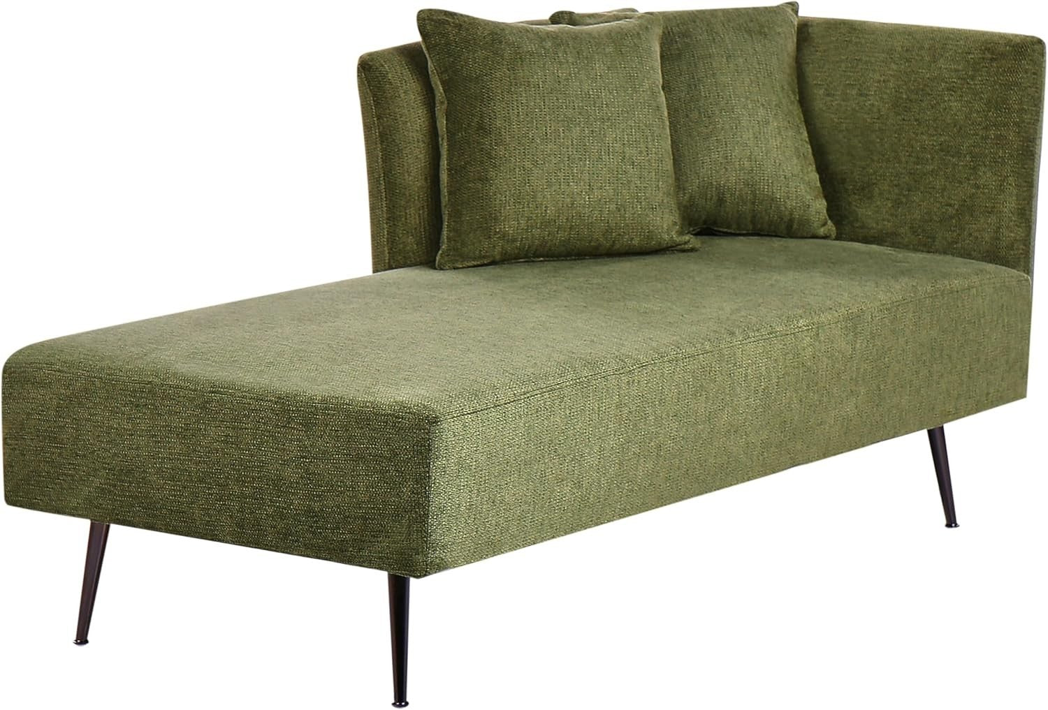Green Chaise Lounge Sofa Modern | Cushions, Metal Legs, Compact & Comfy