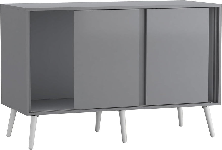 Modern 3-Door Sliding Sideboard Cabinet with Wooden Legs for Living & Dining