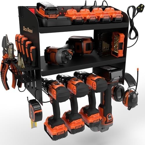 Heavy Duty Wall Mounted Power Tool Organizer Rack with 6-Slot Charging Station