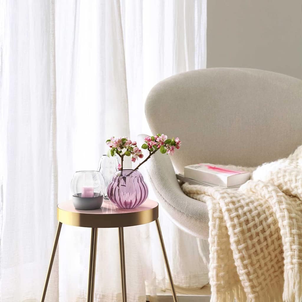 Pink Crystal Glass Vase 17cm Round Modern Flower Vase Table Centrepiece