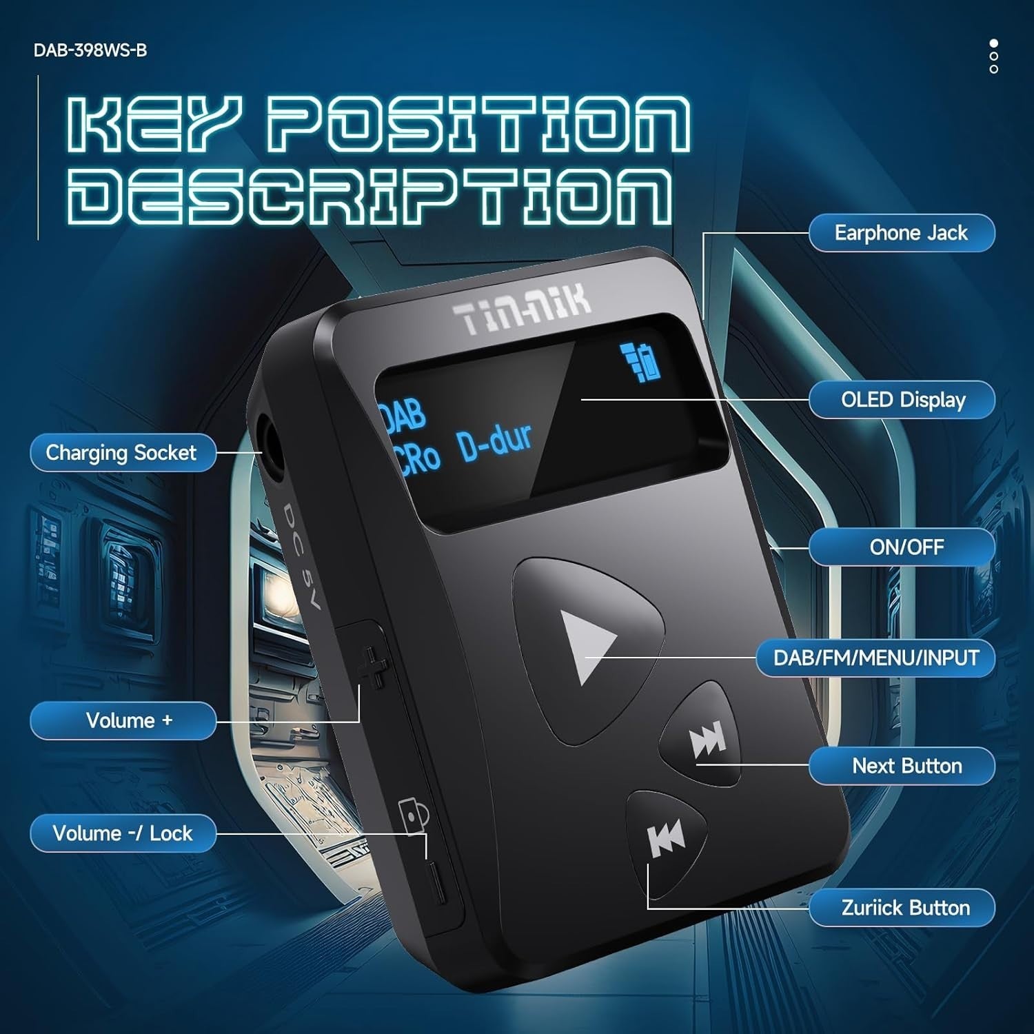 Portable DAB/DAB+ FM Digital Pocket Radio with Rechargeable Battery
