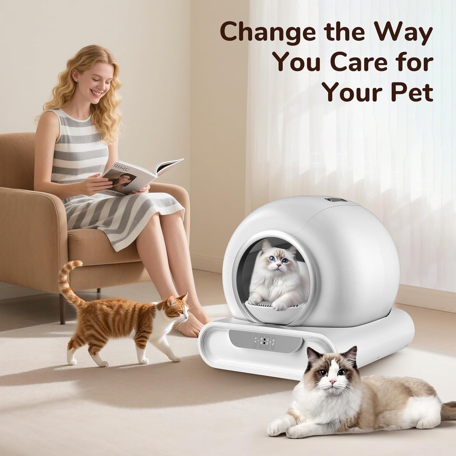 Self Cleaning Cat Litter Box XXL APP Control Stainless Steel 65L 9L