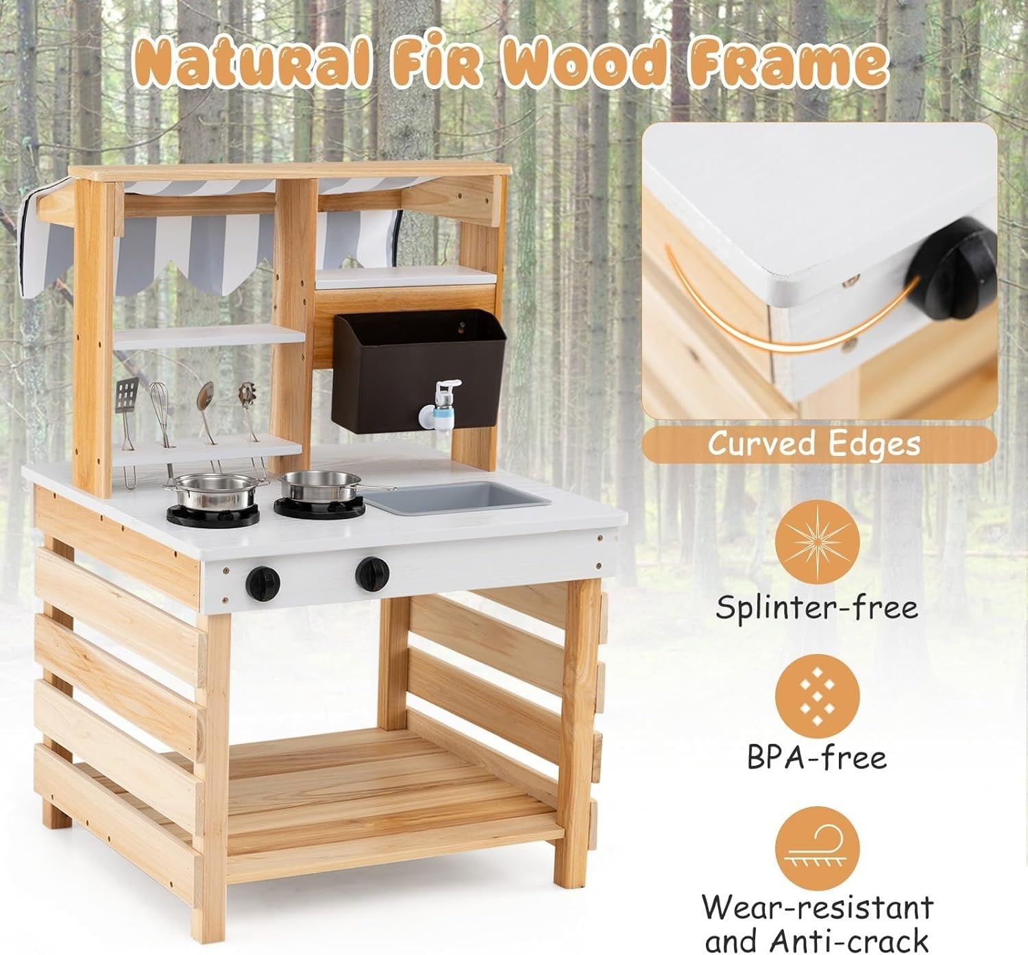 Wooden Mud Kitchen Outdoor Kids Play Kitchen Grocery Stand Toy Set