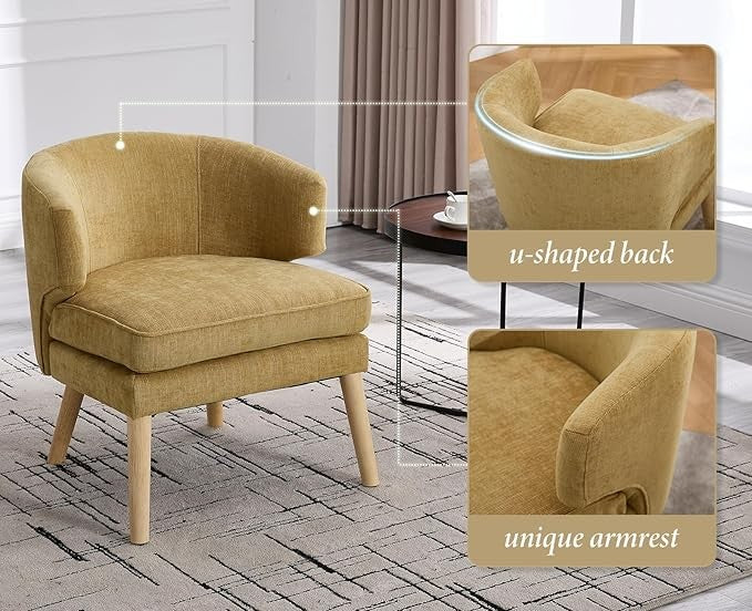 Modern Yellow Tub Chair Chenille Accent Single Sofa Solid Wood Legs