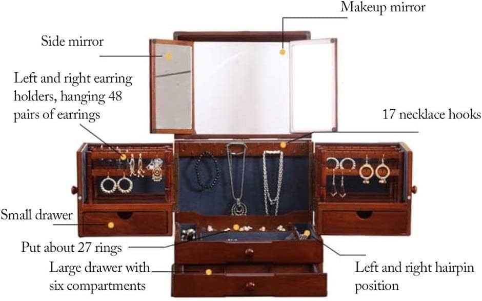 White Wooden Jewelry Box with Mirror Lid 5 Layer Large Organizer Case