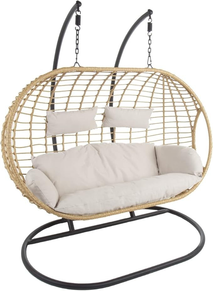 Luxury Double Egg Swing Chair Outdoor Indoor Rattan Seat w/ Cushions 240kg