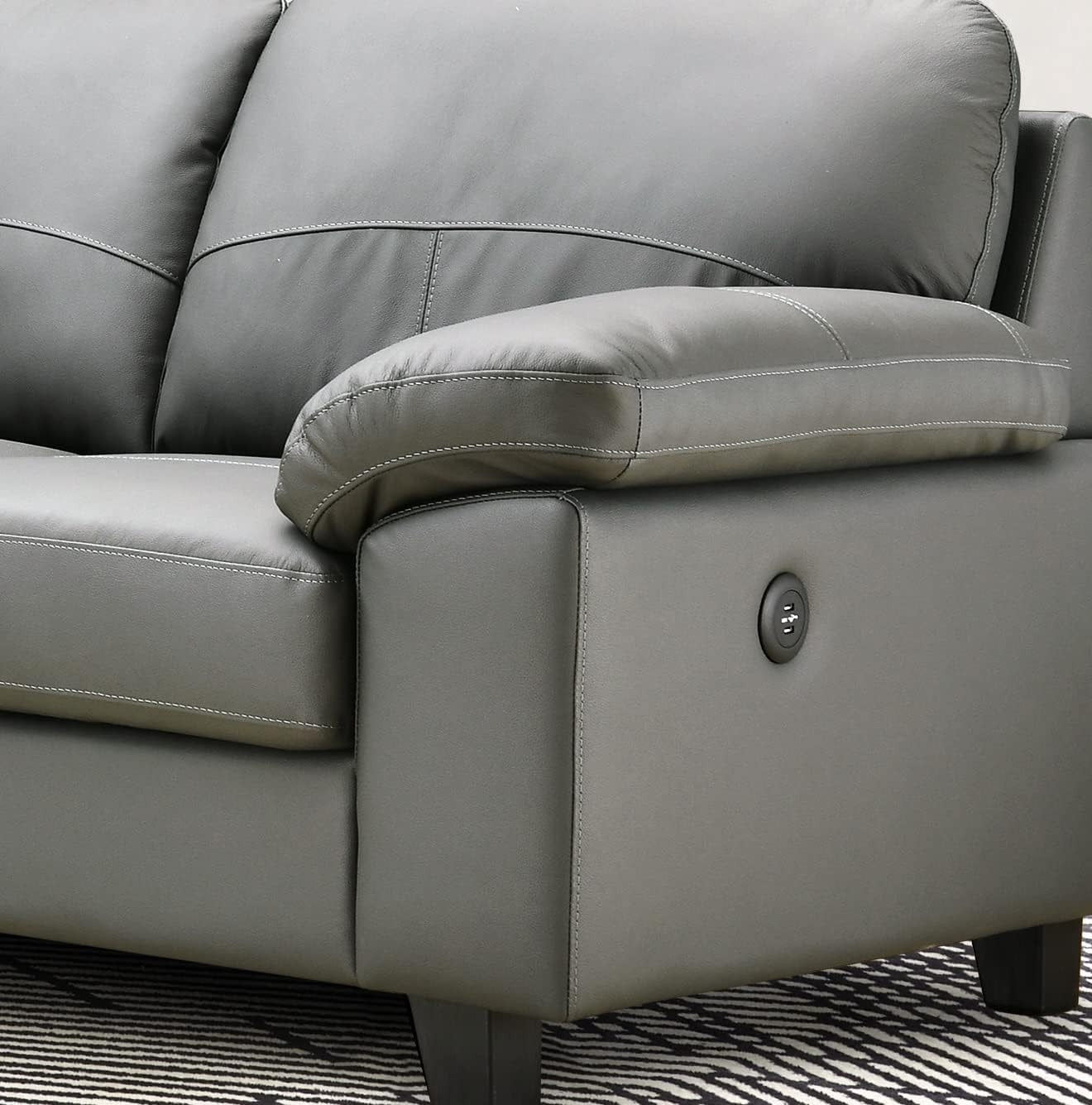 Dark Grey Genuine Leather L-Shape Corner Sofa with USB Ports – Boston