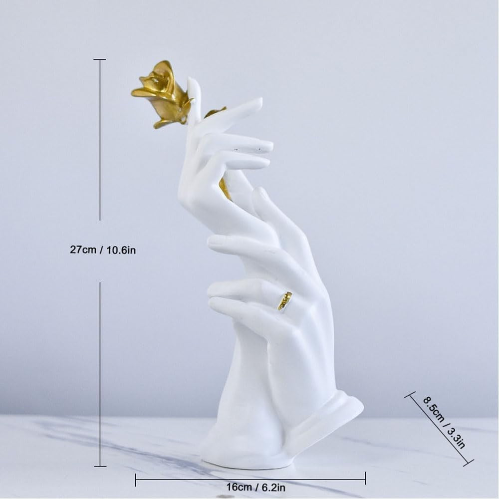 White Hand-in-Hand Sculpture • Romantic Resin Couple Ornament • Elegant