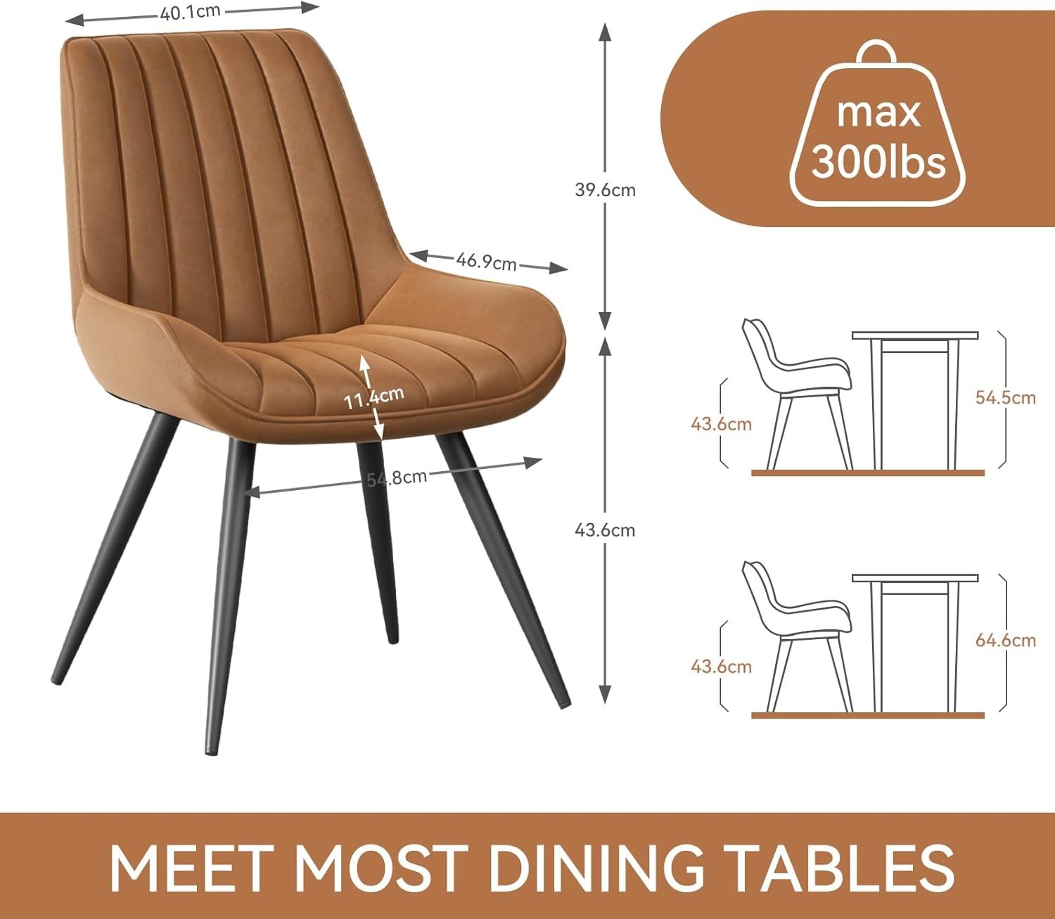 4 Brown Upholstered Dining Chairs Thick Cushion Kitchen Chair Metal Legs