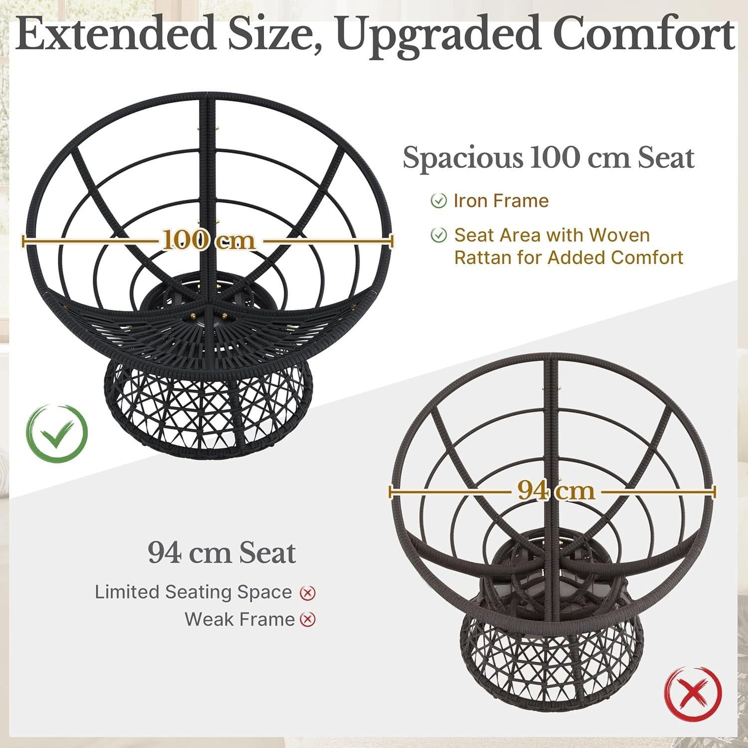 Beige Papasan Moon Chair Oversized Round Swivel Lounge Chair with Plush Cushion