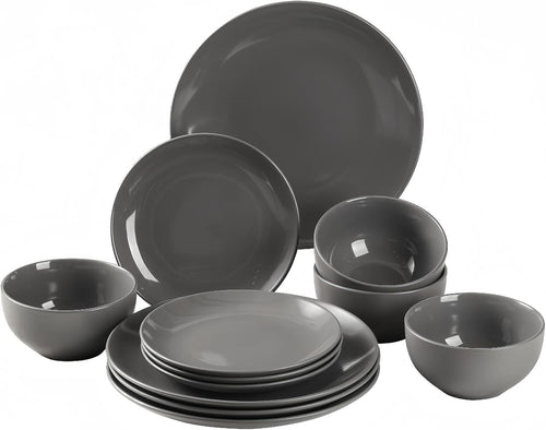 12 Piece Stoneware Dinner Plates Bowls Dishwasher Microwave
