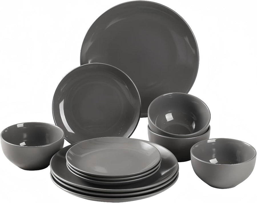 12 Piece Stoneware Dinner Plates Bowls Dishwasher Microwave