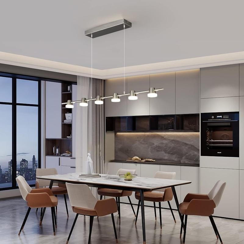 Modern 6-Light LED Pendant Chandelier Remote Dimmable 110CM Chrome Bar
