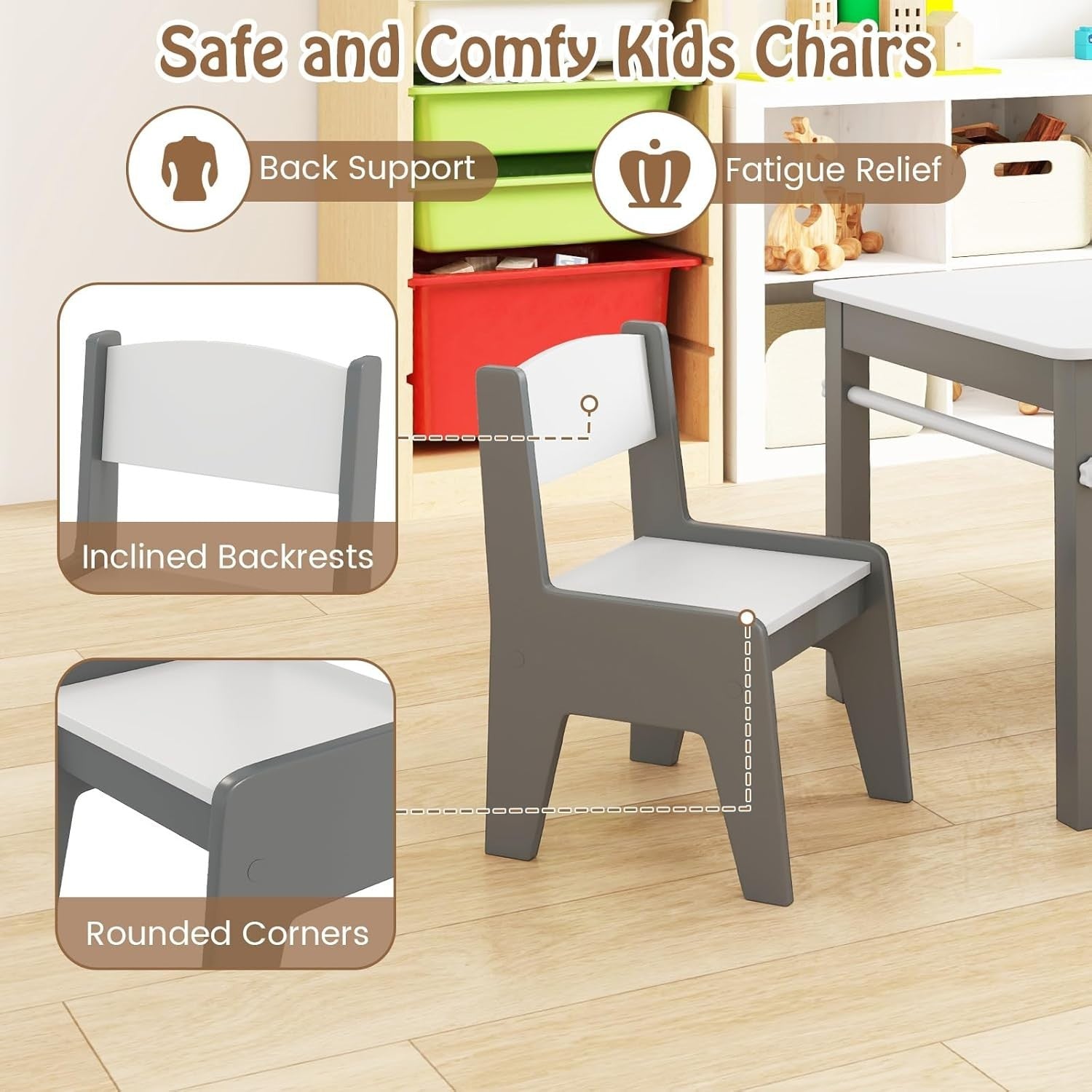 Kids Art Table & Chair Set Grey – Paper Roll + Storage Bins Craft Desk