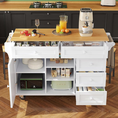 Multi-Level Kitchen Trolley with Drawers & Shelves, Mobile Food Cart 134x46x92cm