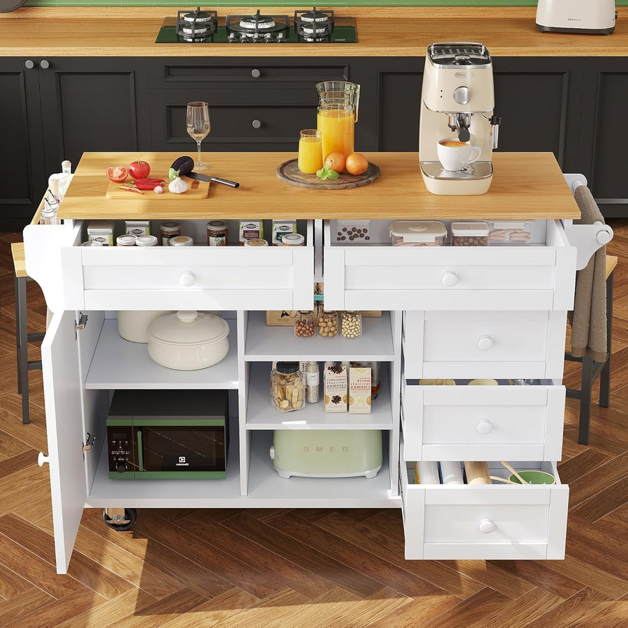 Multi-Level Kitchen Trolley with Drawers & Shelves, Mobile Food Cart 134x46x92cm