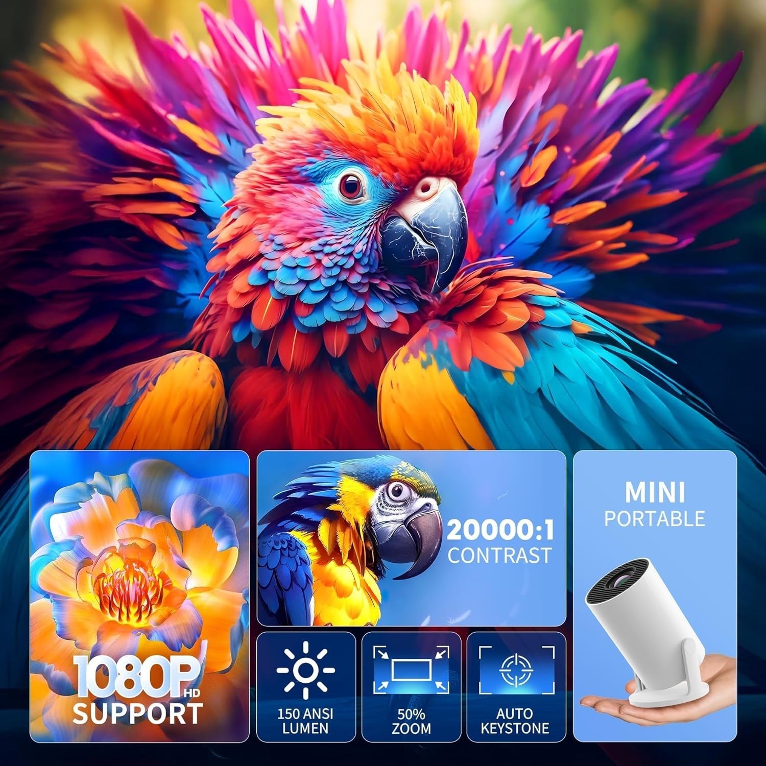 1080P WiFi Android Mini Projector 18000 Lumens Bedroom Home Cinema