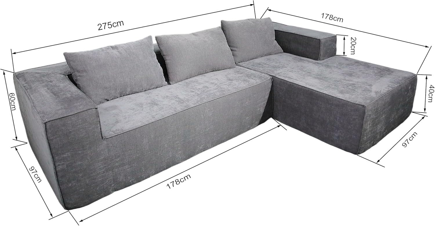 Modern L-Shaped Convertible Sofa Bed Grey Fabric Couch for Small Spaces