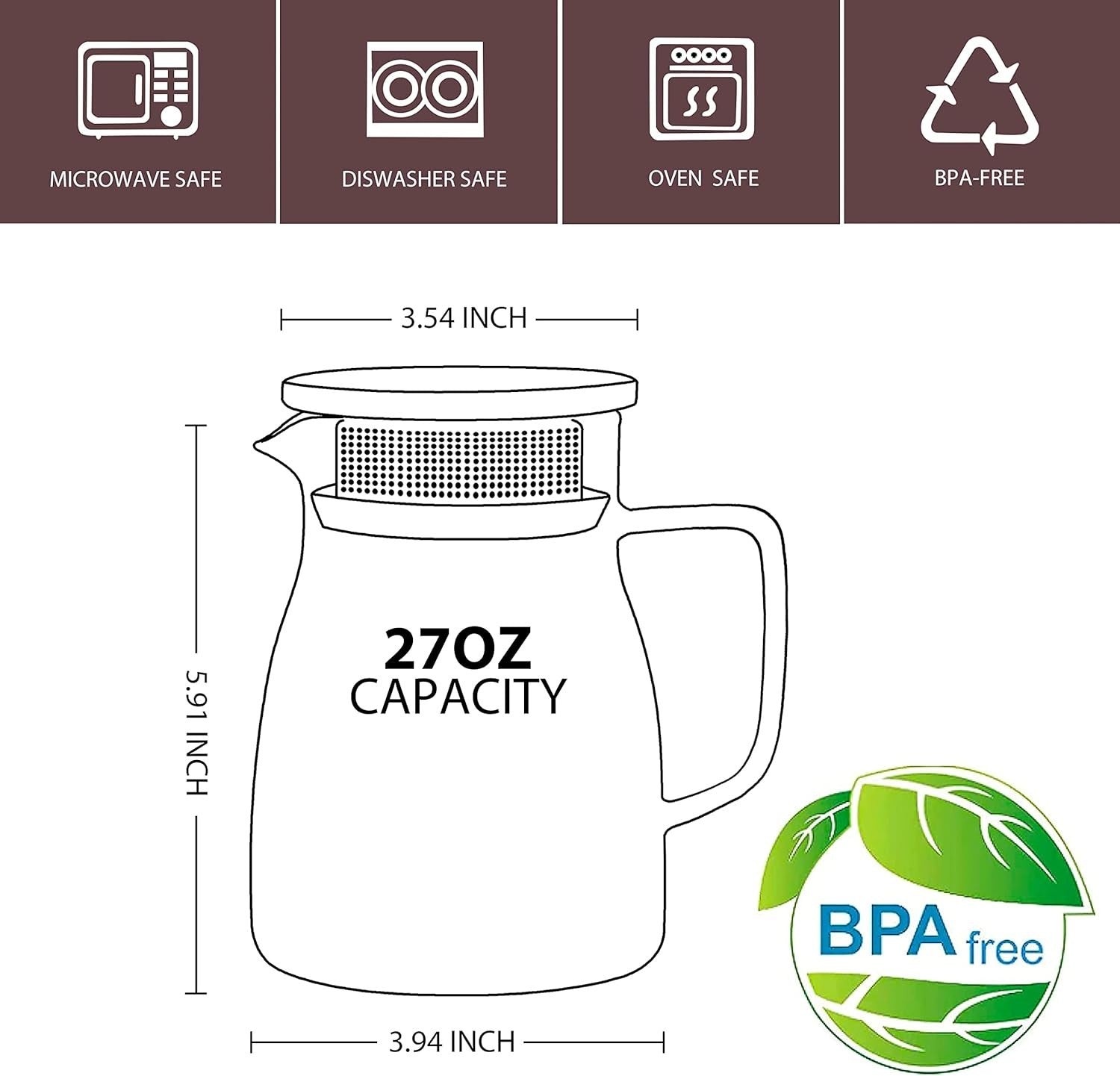 Glass Teapot 800ml Stovetop Safe Tea Pot w/ Stainless Steel Filter Lid