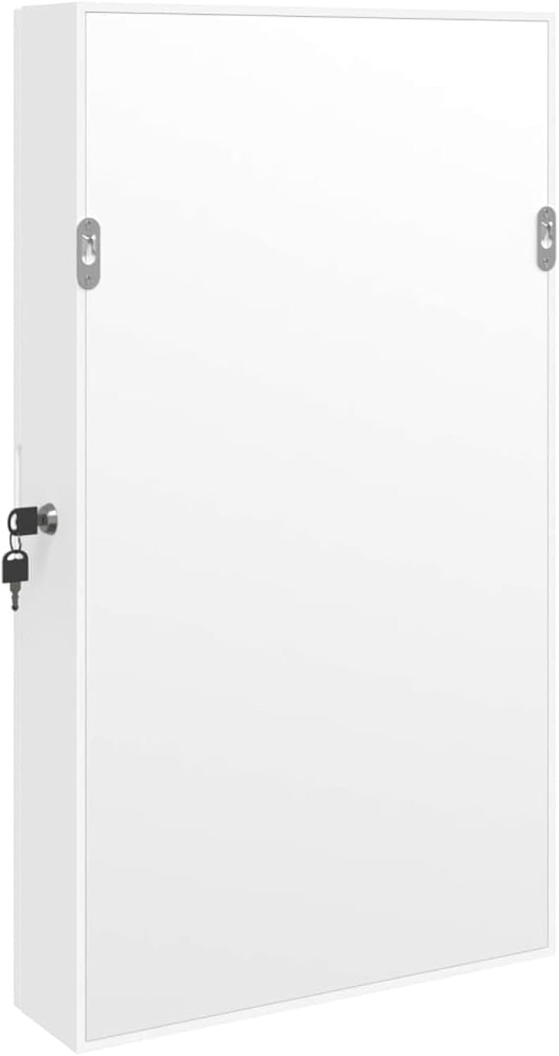White Wall Mounted Mirror Jewelry Cabinet Lockable Storage with Drawers