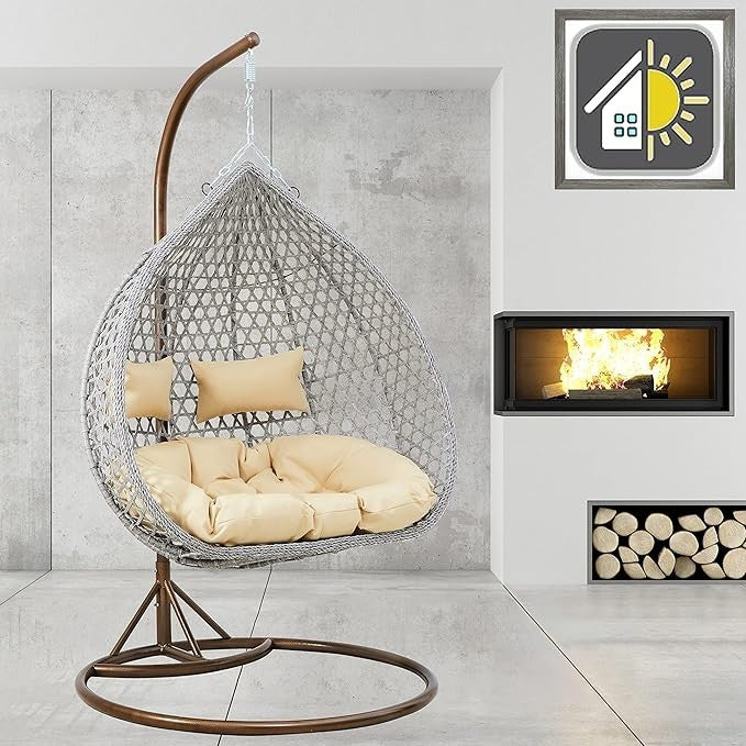 Luxury Rattan Double Egg Chair Swing Hammock with Cushions & Rain Cover