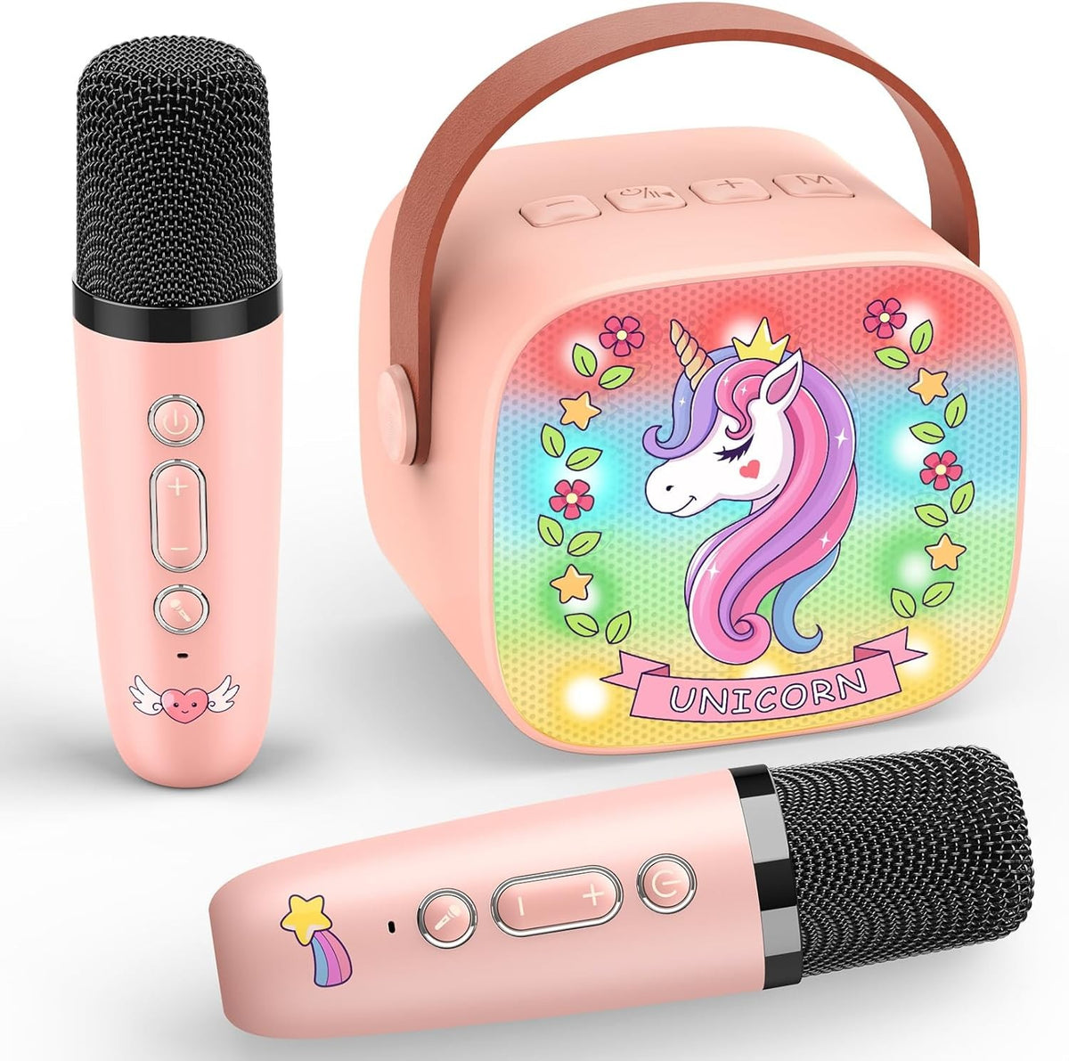 Pink Unicorn Karaoke Machine for Kids w/ 2 Wireless Microphones