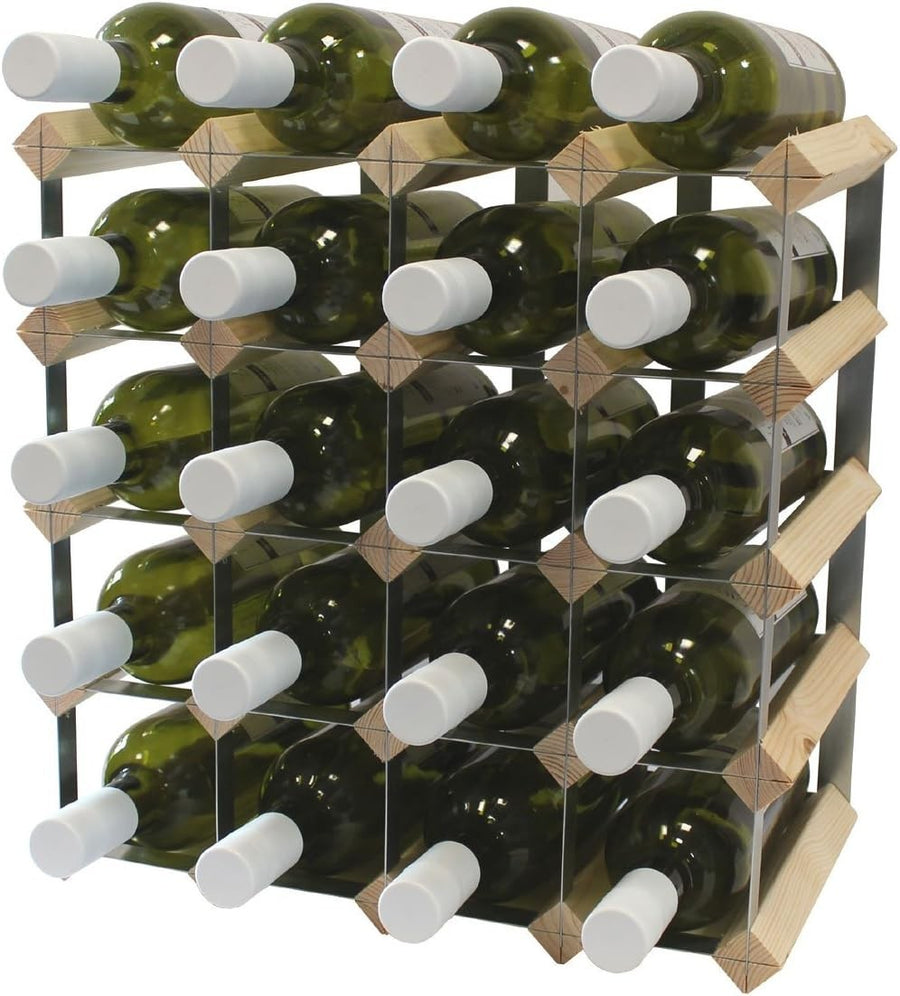 20 Bottle Wooden Wine Rack Freestanding Natural Pine & Steel Storage Shelf