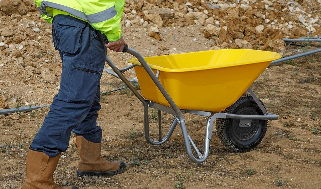 100L Pneumatic Wheelbarrow – Yellow Heavy Duty Alloy Steel Garden Cart 120kg