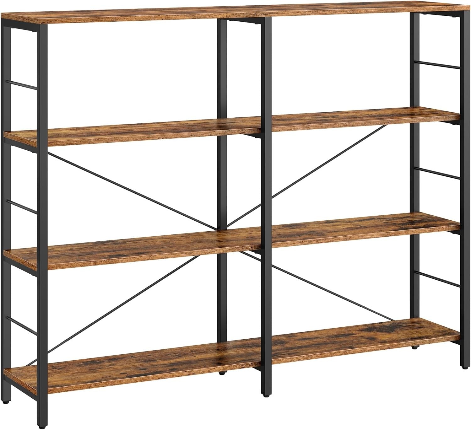 Industrial 4-Tier Wide Bookcase | Large Rustic Storage Shelf Room Divider 120cm