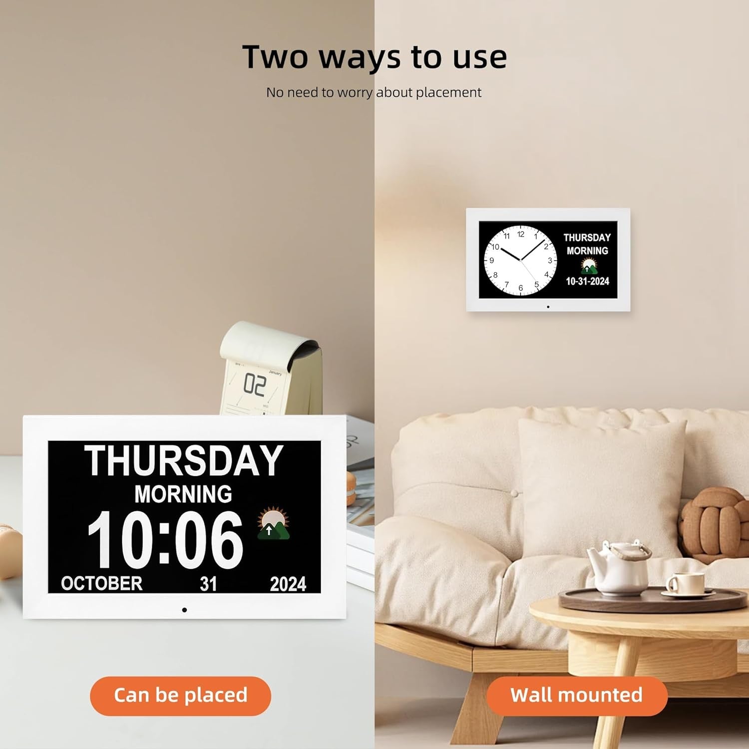 Large Digital Dementia Clock Day Date Time Alarm for Elderly Wall Desk