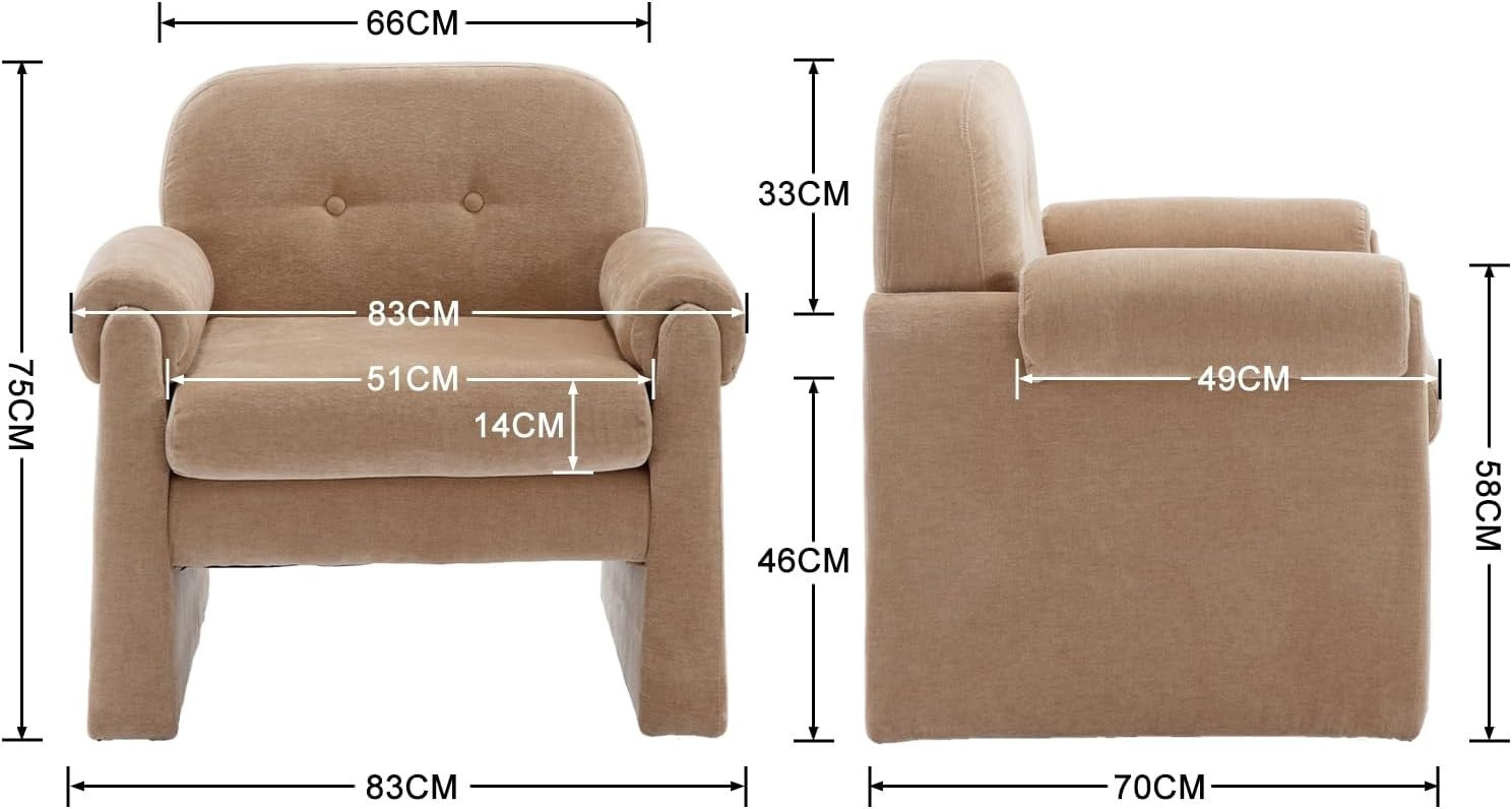 Modern Khaki Chenille Tub Armchair Sofa Chair Lounge Seat for Living Room
