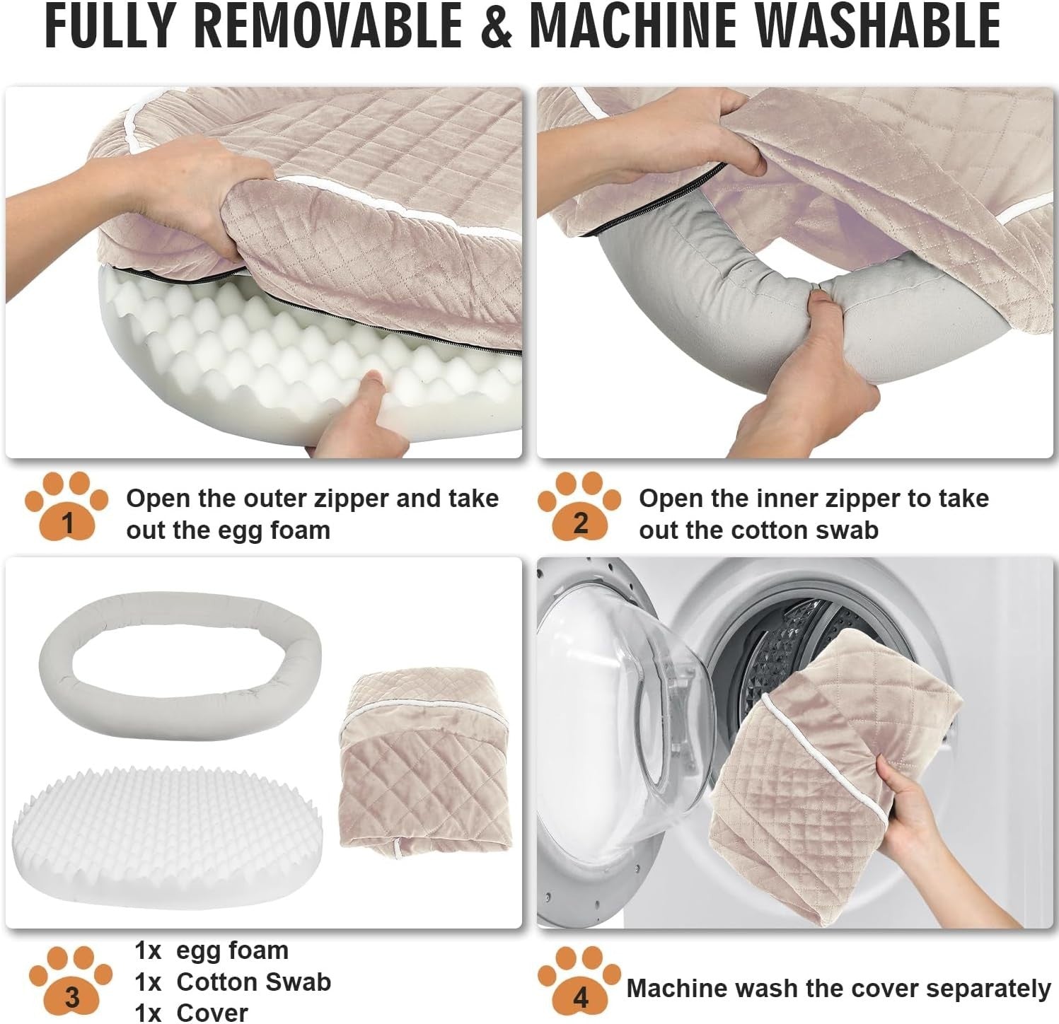 Orthopedic Memory Foam Dog Bed 90x70cm Washable Beige