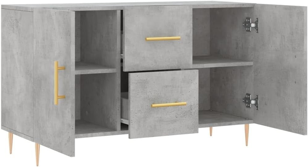 Concrete Grey Sideboard Cabinet Storage Drawers Modern Metal Legs 100cm Wide