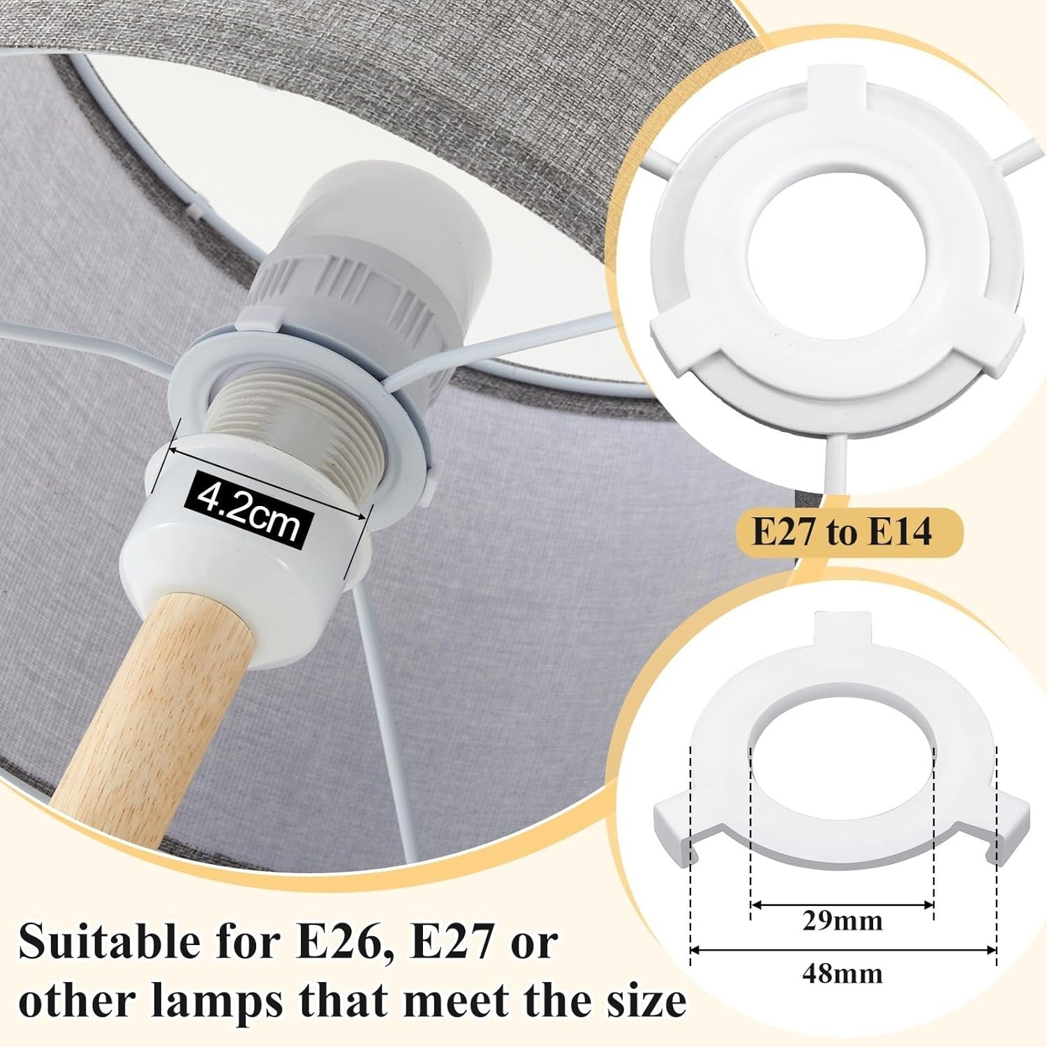 6x Grey Linen Drum Lampshades E27 E14 Adapter Ceiling Table Floor
