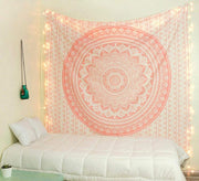 Boho White Rose Gold Mandala Tapestry 52x82" Cotton Wall Decor