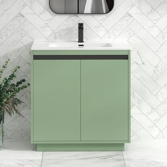 800mm Mint Green Floor Standing Vanity Unit with Basin Sink 2 Door Cabinet