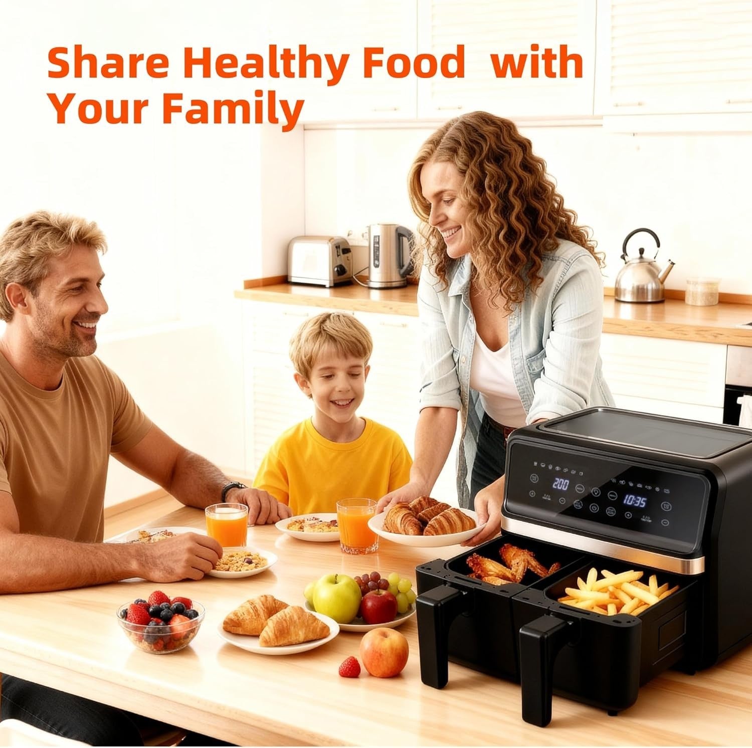 8L Dual Zone Air Fryer 2200W Extra Large 11-in1 Fast Healthy Cooking Crisp Bake